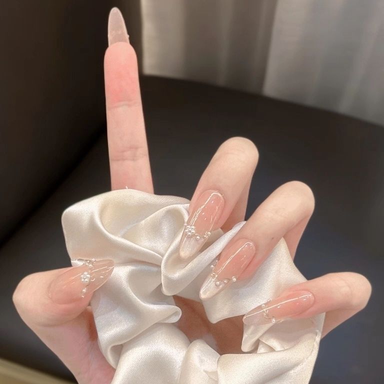 Luz de luna perlada francesa ojo de gato usar uñas largas variedad alta sensación desnudo blanco a través del hielo ojo de gato manicura