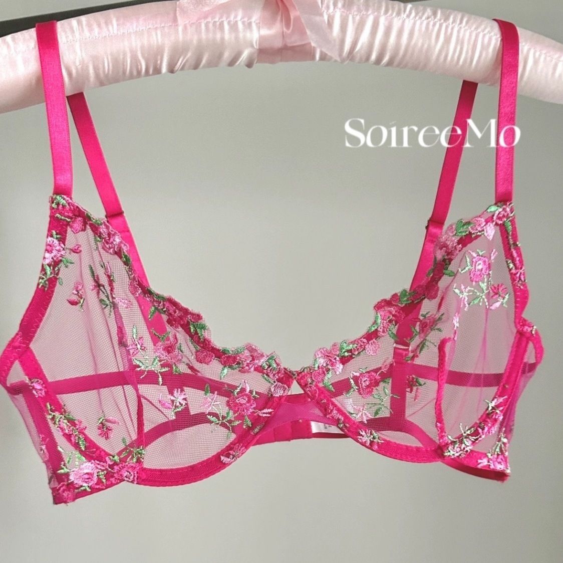 2025 verano puro bordado transparente ropa interior rosa sexy sin algodón malla transparente ultra delgada dulce francés