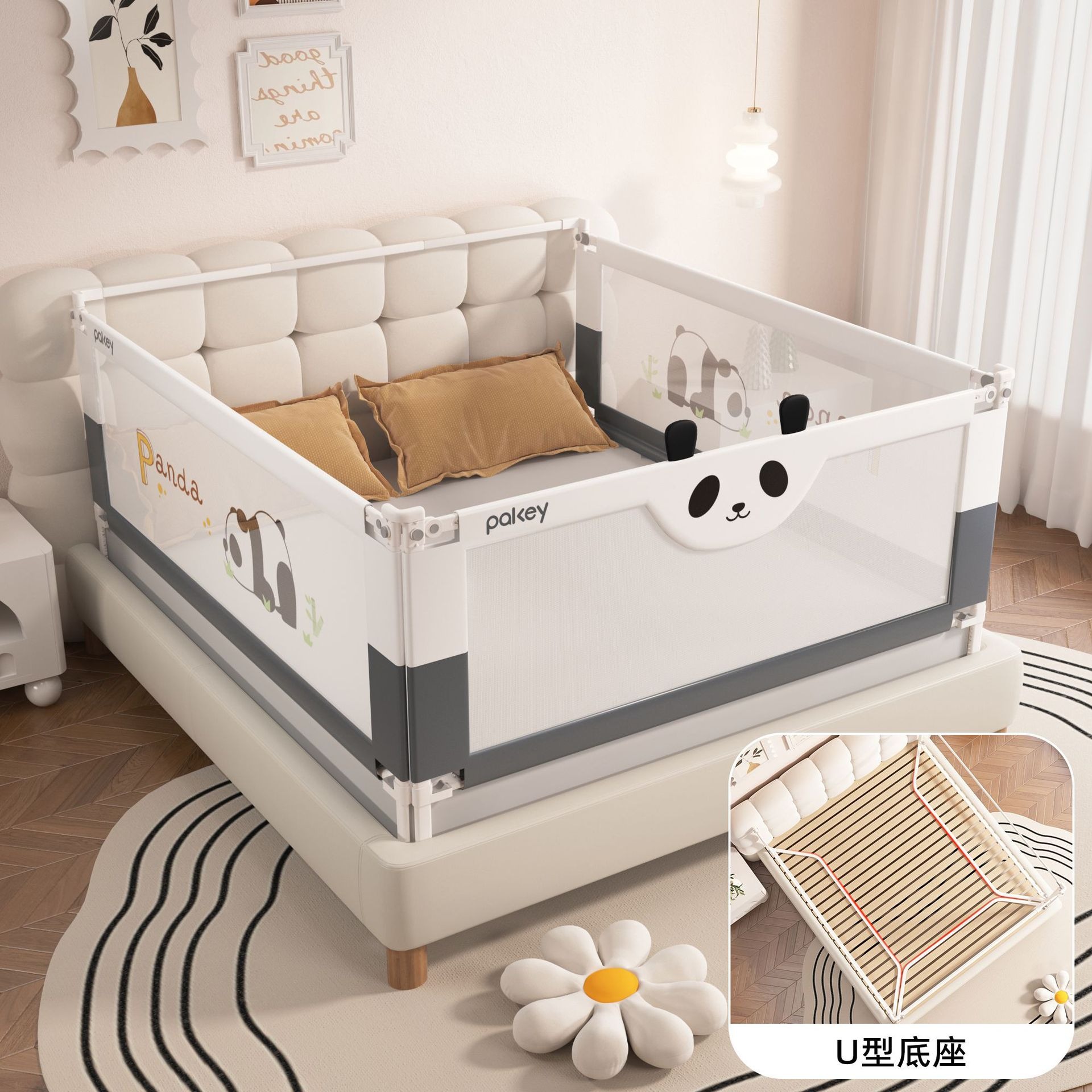 Base triangular en forma de U cerca de cama infantil bebé antiaída cerca de cama cerca de cama cerca