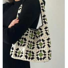 祖母格包包diy材料包手工编织包包毛线钩针方格包送女朋友