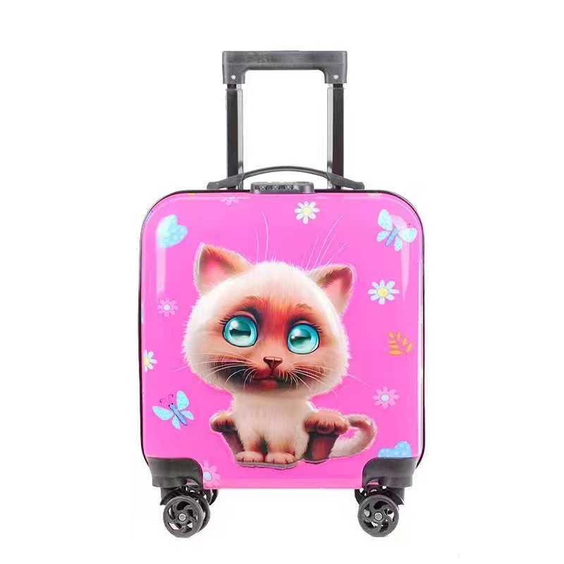 18 pulgadas carro de los niños caso logotipo imprimible equipaje universal rueda de dibujos animados lindo maleta en stock fábrica al por mayor