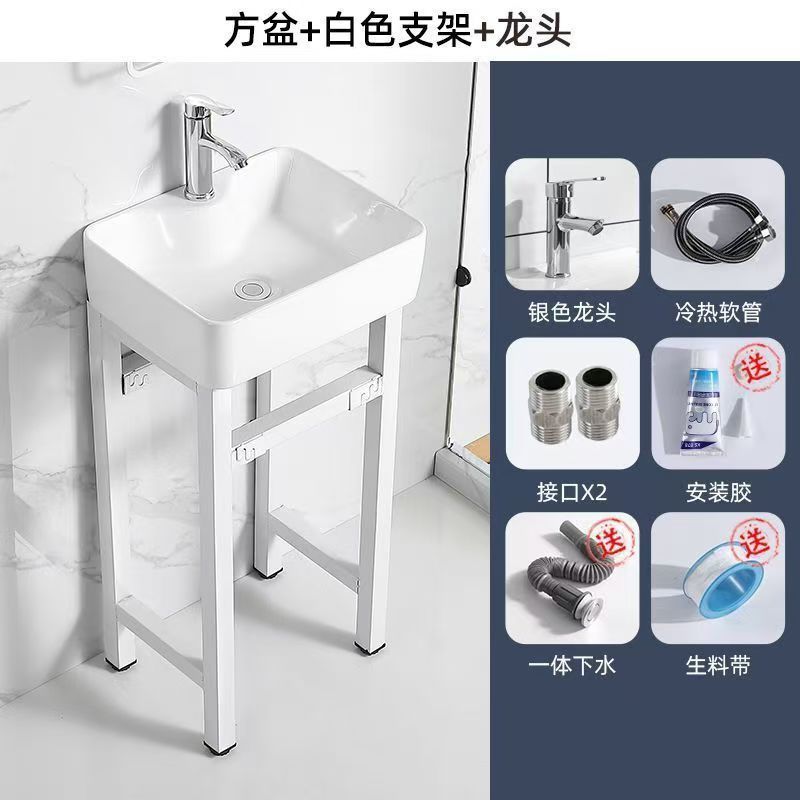バルコニーセラミック洗面柱洗面台床置き型厚いスチールフレーム一体型洗面台屋外洗面台トイレ洗面台|undefined