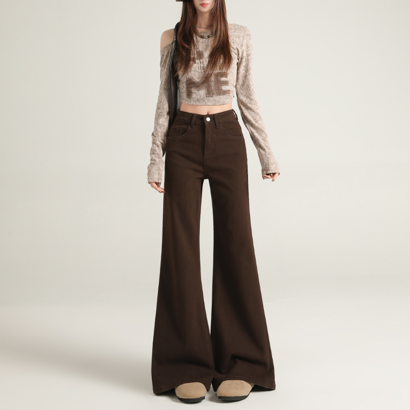 Brown Flared Jeans for Women, Melard 2026 Spring Collection, High-Waisted, Non-Tight-Fitting, Slimming Flared Pants