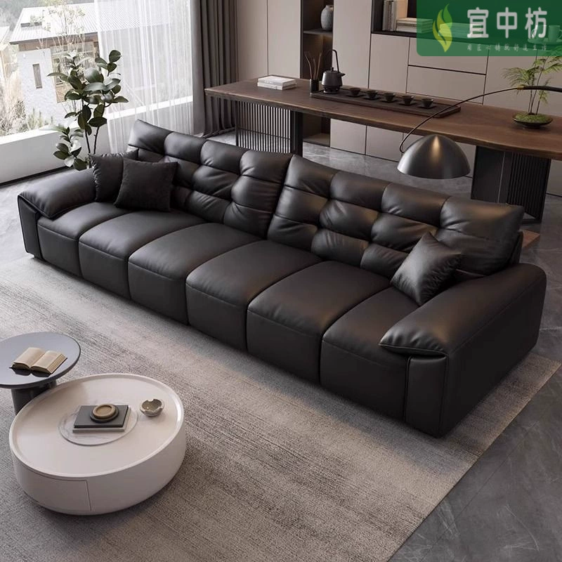 Итальянский минималистичный экологический кожаный диван, большой черный медведь, легкий, роскошный, для дома, гостиной, для большой и маленькой квартиры, прямой кожаный диван с кошачьими царапинами