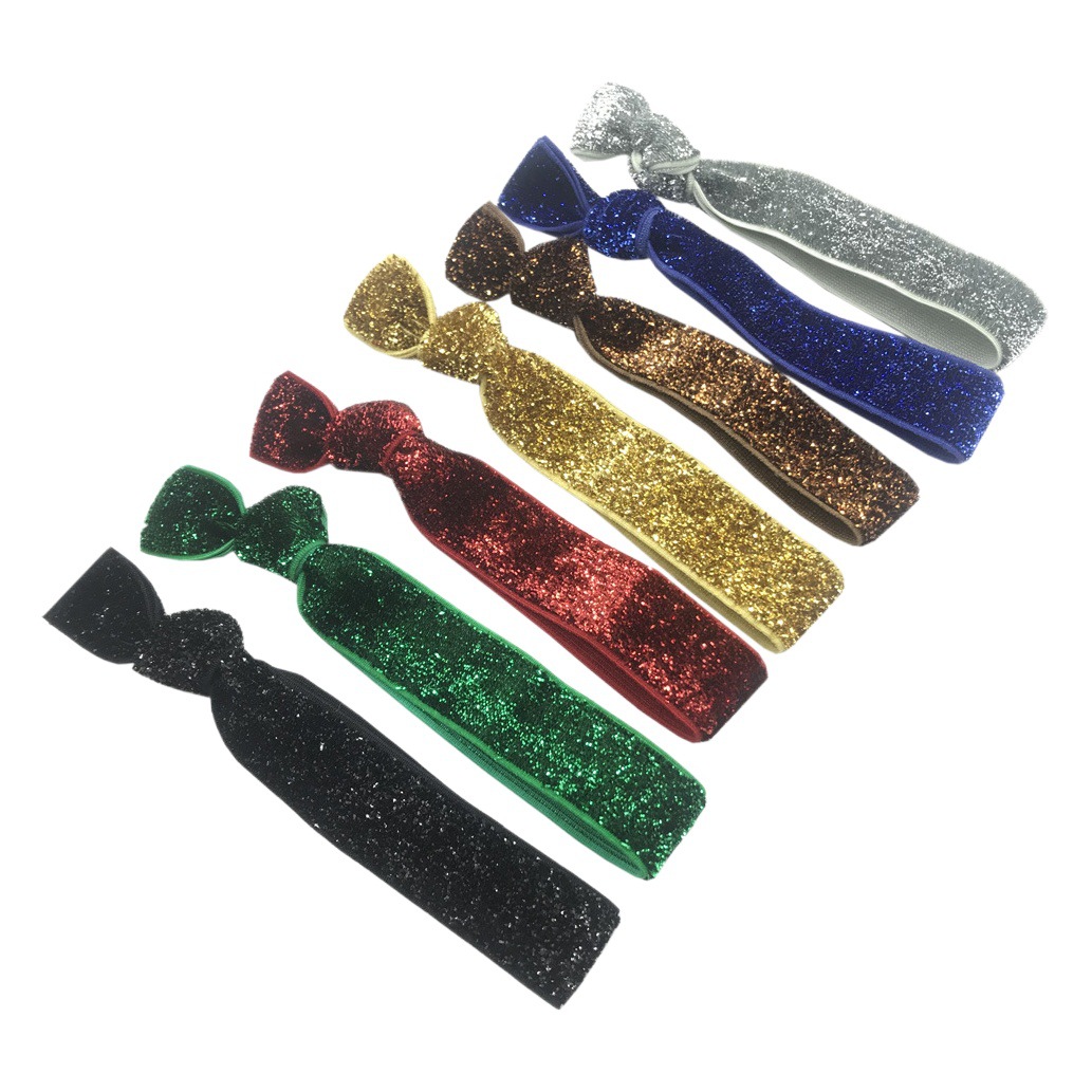 European and American Mixed Color 1.5cm Knotted Colorful Hair Tie with High Elasticity, Gold and Silver Sequins, Velvet Ribbon Hair Rope for Women's Stray Hair