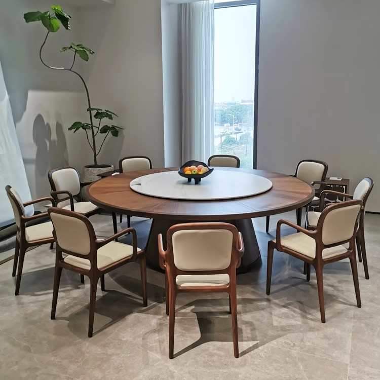 北美黑胡桃全实木餐桌椅组合别墅客餐厅家用大圆桌轻奢新中式家具