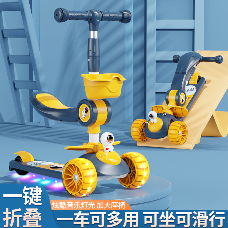 Niños de scooter con asiento plegable 2-6-10 años de edad niños y niñas tres en uno scooter con pedal