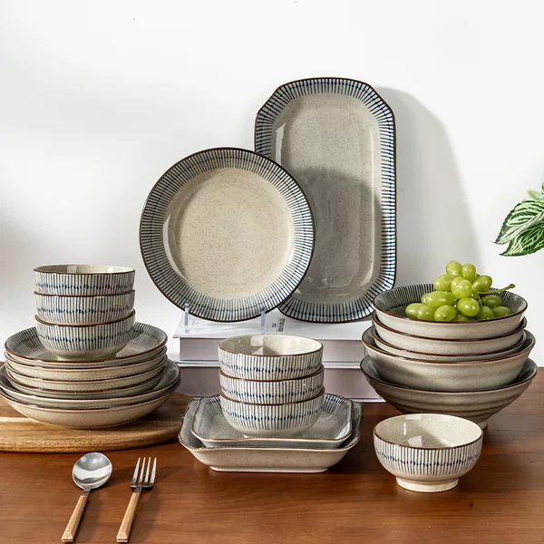 Modern Housewife Same Style Japanese Style Retro Ceramic Dishes and Dish suit High-Level Household Rice Bowl Soup Bowl Plate Bowl Tableware