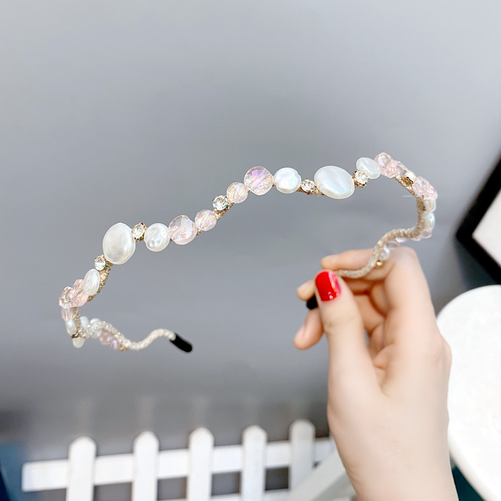 Korean Style Wave Pearl Leaf Headband Wholesale display picture 8