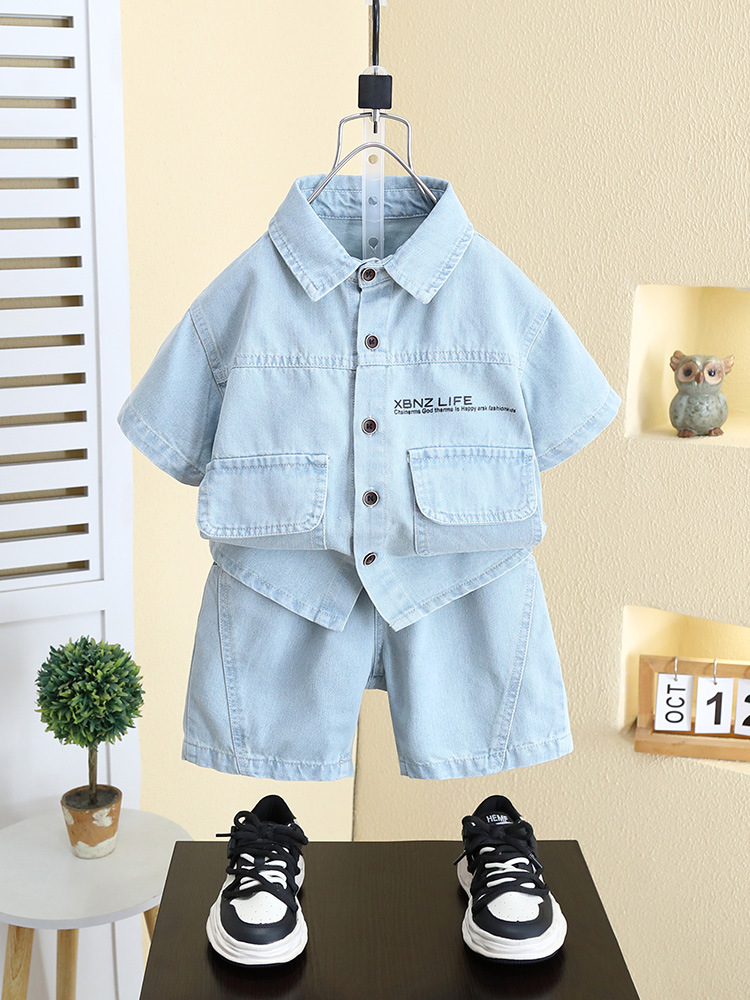 Conjunto de Verano para Niños 8088, Modelo 2026, Conjunto de Manga Corta de Mezclilla a la Moda para Niños, Ropa Delgada de Verano para Bebés