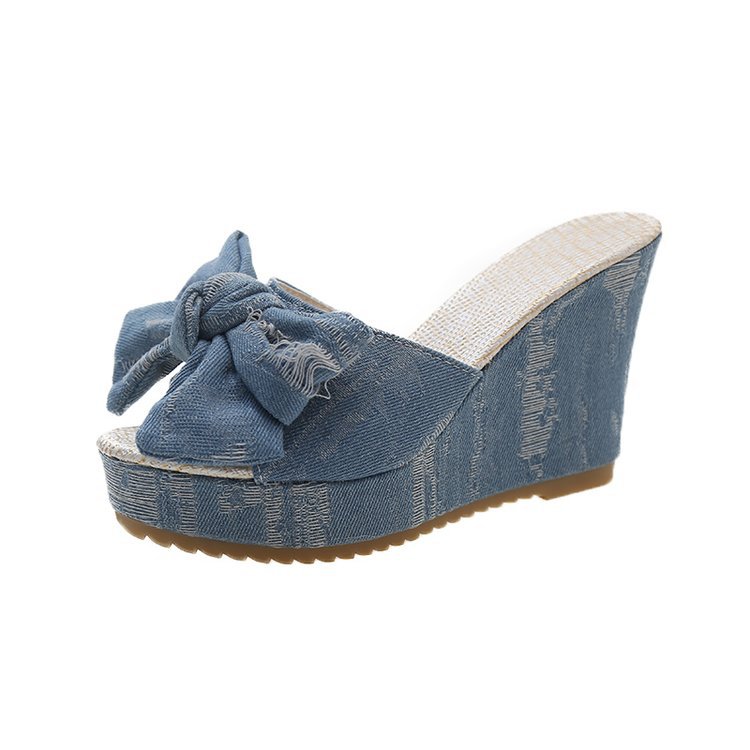 Fashionable slip-ons open toe wedge heel heels for leisure