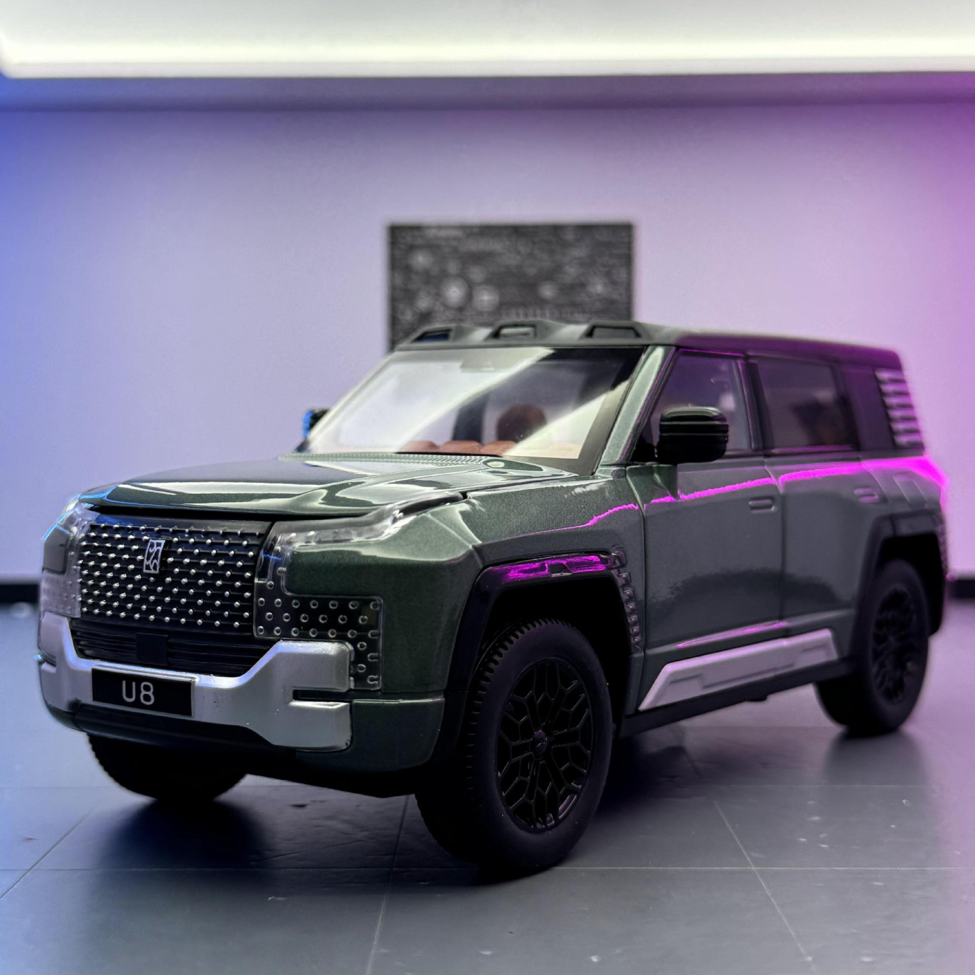 Zhiguan World Alloy Car Model 1:24 Mirando hacia arriba a U8, juguetes para niños, vehículos todoterreno, modelos de efectos de sonido, adornos