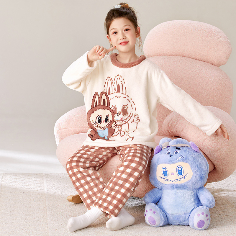 儿童睡衣珊瑚绒秋冬2025新款可爱女童法兰绒中大童女孩家居服批发