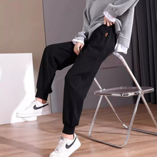 黑色运动裤女春秋款加绒2025新款宽松束脚大码胖mm小个子休闲卫裤
