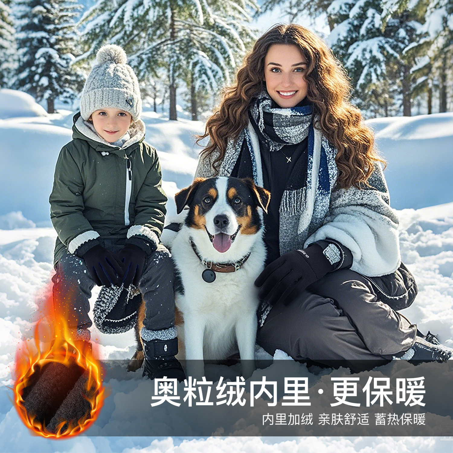 Padres e hijos al aire libre otoño y invierno deportes infantiles correr montar guantes calientes de pantalla táctil con vello a prueba de frío montar bicicleta nuevo