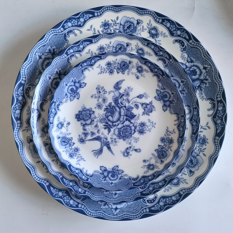 26-Year-Old Shanxi Shuozhou New Chinese-Style Peony Blue and White Bone China Dinnerware Set