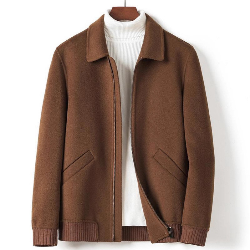 100% Wool Double-Sided Wool Coat Men's Short Jacket Autumn and Winter Woolen Coat with Lapel Non-Cashmere Woolen Fabric 100% Wool Double-Sided Wool Coat Men's Short Jacket Autumn and Winter Woolen Coat with Lapel Non-Cashmere Woolen Fabric