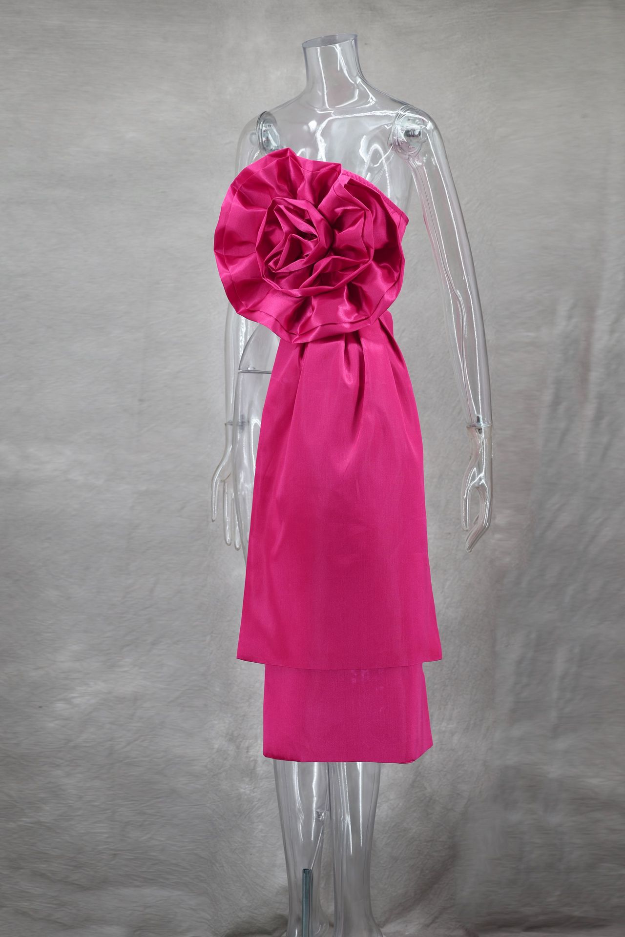 BKQU Chic Large 3D Flower Women's Vest Strapless Zipper Backless Crop Top 2025 Summer Asymmetrical Ribbon Sexy Elegant Party Top - view