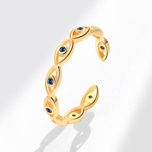 跨境欧美风时尚恶魔之眼戒指 ins潮小众轻奢高级感锆石开口尾戒女