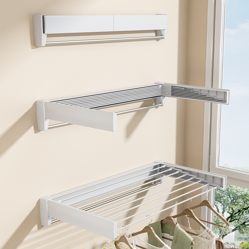Toilet Invisible Towel Rack Indoor Balcony Bay Window Folding Wall-mounted Telescopic Clothes Rack Clothes Artifact