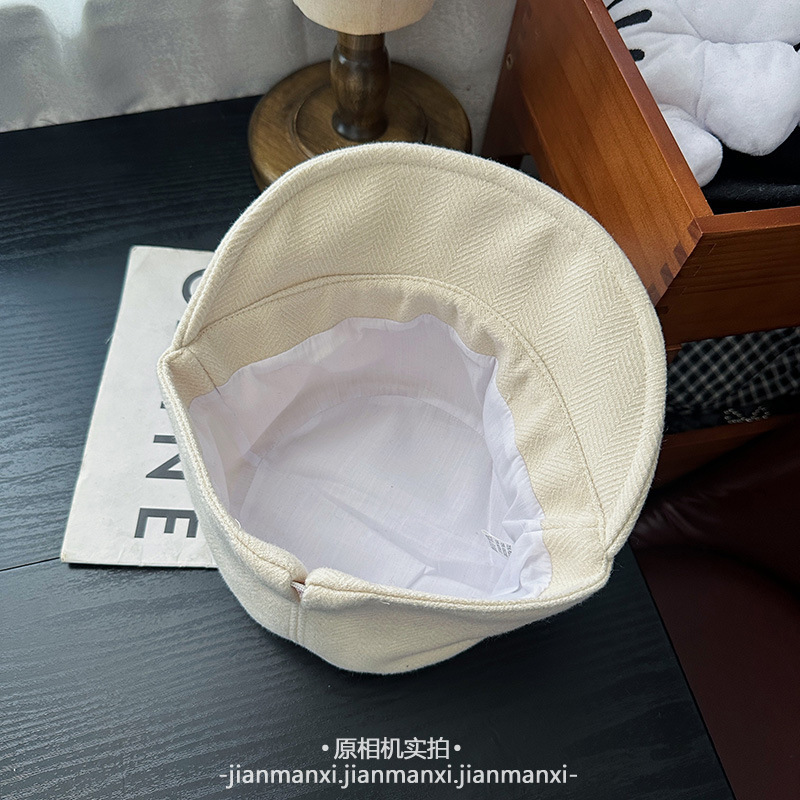 简约纯色平顶帽子女秋冬休闲百搭复古马术帽宽檐遮阳帽毛呢鸭舌帽|undefined