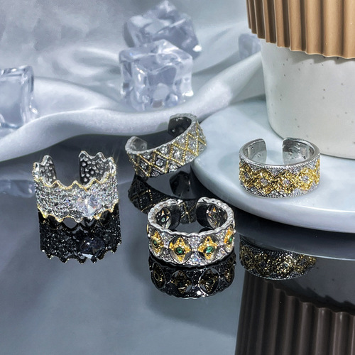 New Style National Trend Metal Girl Asymmetrical Hollow Opening Ring, Modern Chinese High-End Sense Light Luxury Versatile Finger Ring
