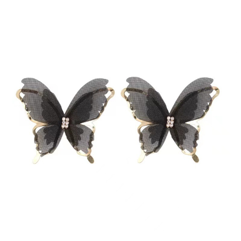 Retro Tulle Design Butterfly Black And White Earrings display picture 1