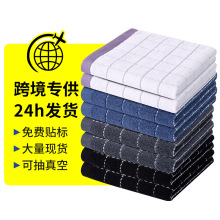 跨境批发纯棉厨房洗碗布柔软吸水易清洗格子清洁布方巾抹布亚马逊