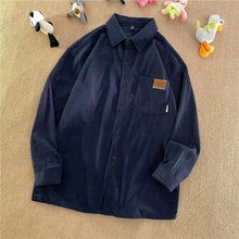 灯芯绒长袖衬衫男秋季简约美式复古街头宽松bf风情侣潮流衬衣外套