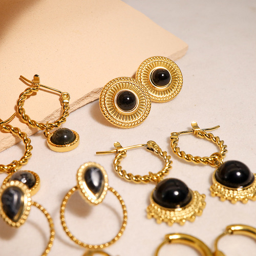 Natural stone inlaid star stainless steel earrings for women design gold earrings high-end European and American style jewelry wholesale