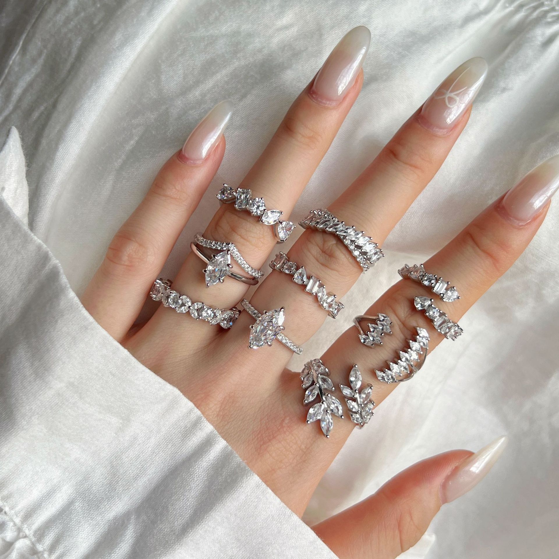 6g Weight Zircon Inlay Material Rings Classification 5, 9, Adjustable Ring Size 1 Piece Quantity Holiday, Daily Occasion 925 Sterling Silver Material Geometric Pattern Women's Gender Plating, Inlay Design Basic, Modern Style, Classic Style Style 925 Sterling Silver Zircon Geometric Rings 3