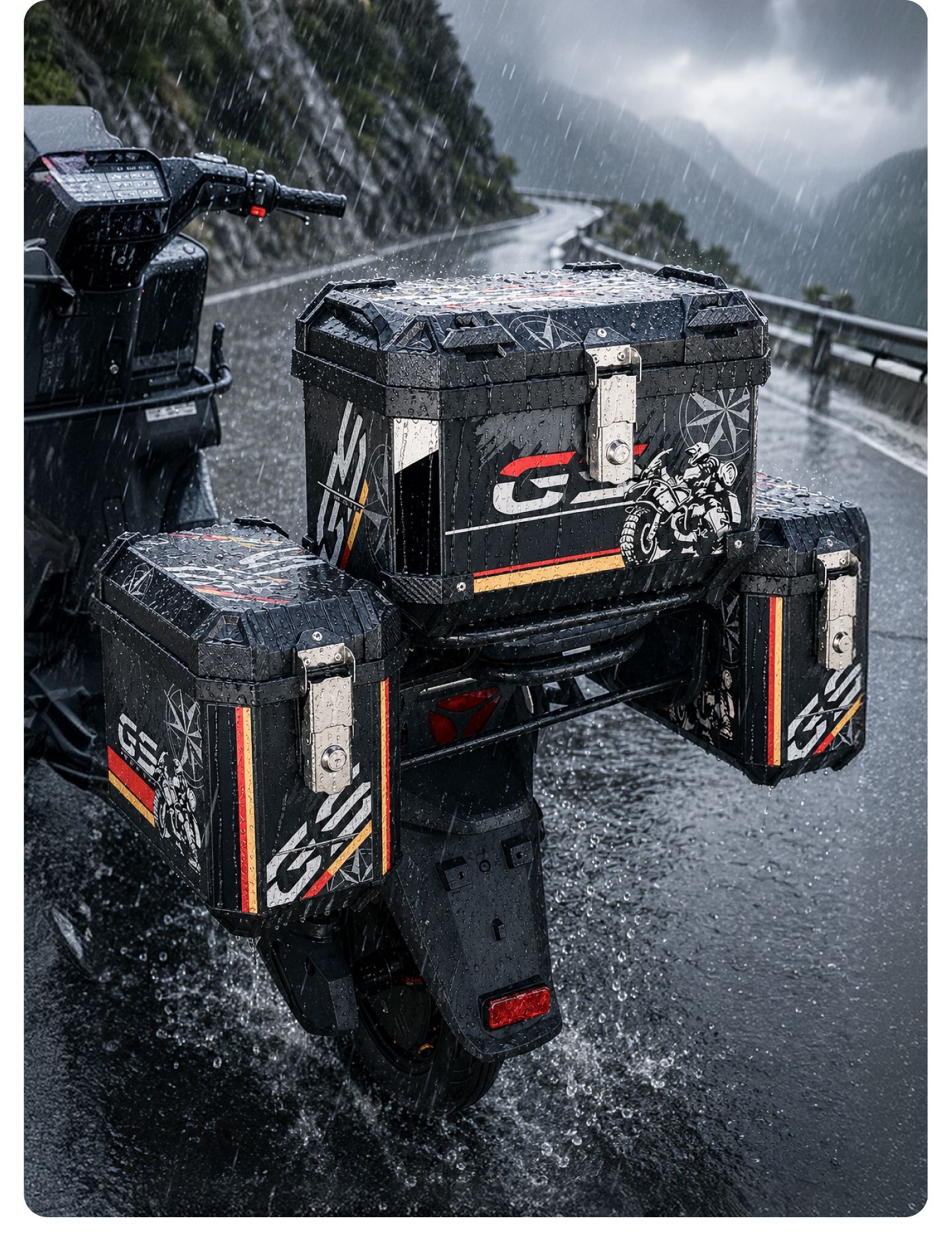 New cross-border 25L motorcycle side box set of three boxes, large capacity, waterproof, shock-resistant, non-aluminum alloy, universal tail box