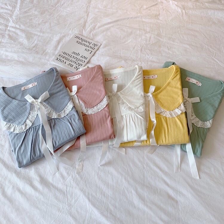 Pijama de mangas largas para mujeres pijamas de viento primavera y otoño para mujeres muñecas de hadas corte cuello princesa ropa de estilo para el hogar para mujeres