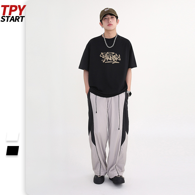 TPY High Street American 250g Loose Short Sleeve T-Shirt Men and Women ins Fashion Brand Street Couple oversize Top Men