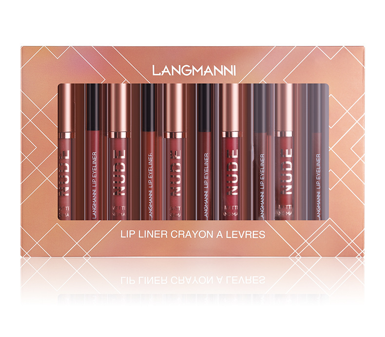 Langmanni 12-piece lip gloss set 6+6 Lip gloss and Lip liner pen combination Non-stick cup matte lip gloss undefined