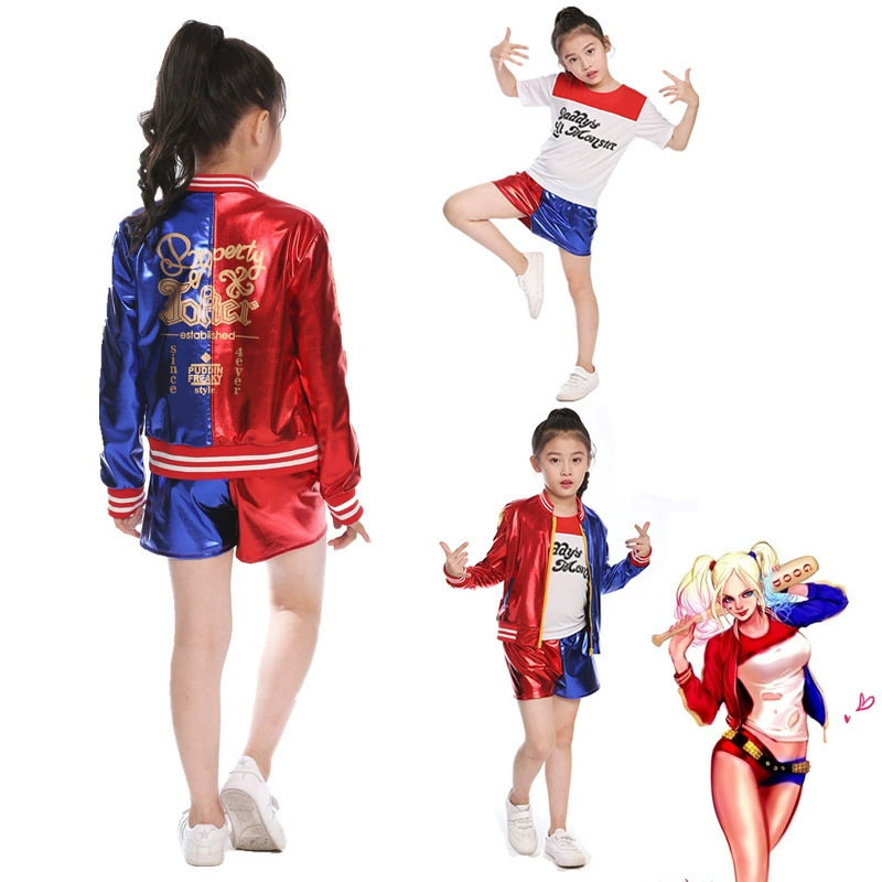 Отряд самоубийц Хейли Квинн Отряд самоубийц Клоун Девочка Детский костюм для косплея с принтом