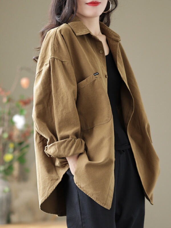 New Style Women's Casual Shirt Jacket, Autumn Large Size Loose Long-Sleeve Shirt Top