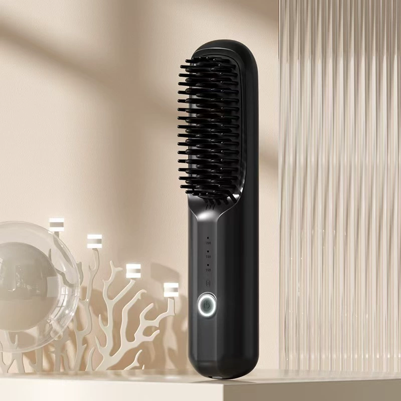 Wireless Portable Ceramic Hair Straightening Brush, Rechargeable, Ionic, Compact