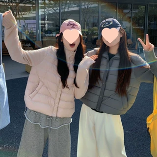 针织立领拼接羽绒棉服女短款2026年冬季新款小个子轻薄排骨外套