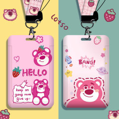 Cartoon Strawberry Bear student campus card holder with lanyard bus hard card holder work ID card access control meal card wholesale