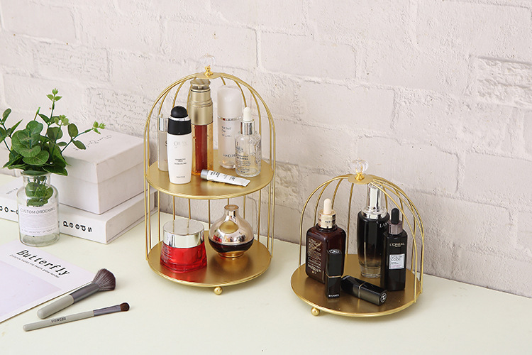 Iron Birdcage Rack Desktop Cosmetic Storage Rack Golden Double-layer Rack display picture 1