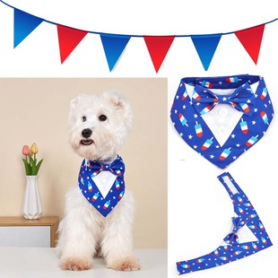 TANPOPO Cross Border New Independence Day Pet Party Decorative Suit Velcro Pet Slip Towel Triangle Towel