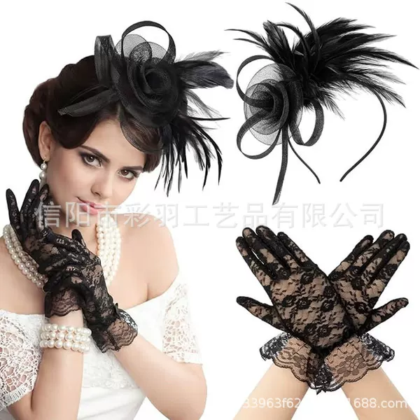 European and American vintage mesh feather headpiece bridal hat, horse racing headband, evening party elegant hair accessory