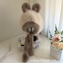 仿狐狸毛瑶瑶兔护耳帽女款大头围儿童皮草帽子秋冬加厚保暖成人帽