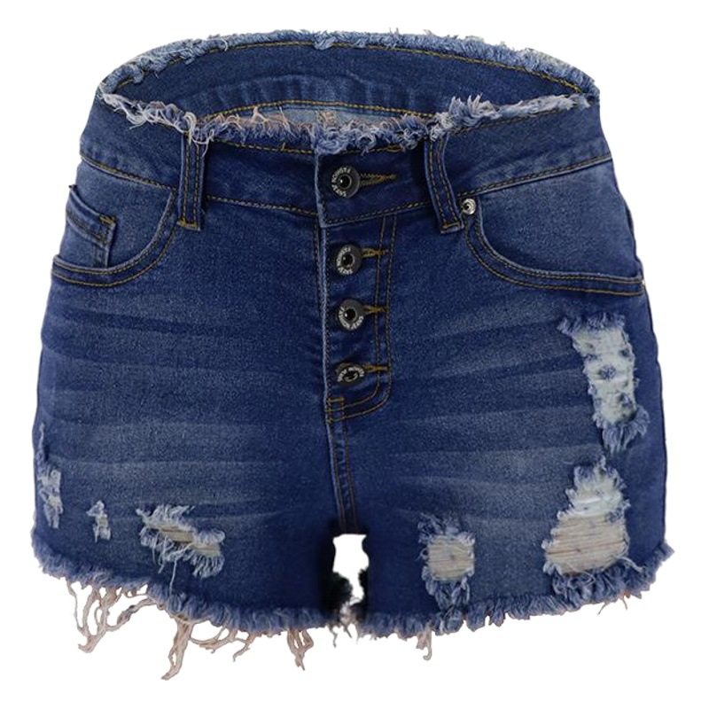 2023 primavera nuevo en stock al por mayor americano Amazon primavera y verano nuevo botón borla borde ropa de mujer Pantalones cortos de mezclilla