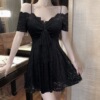 Sexy lace hem off the shoulder strap short sleeved dress