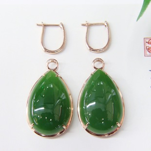 Fubei Diamond Jewelry [18K Gold Inlaid with Natural Hetian Jasper Water Drop Earrings Can Be Used as Pendants] Loose Stone 15*23mm