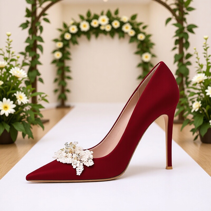 Red High-Heeled Shoes 12cm Single Shoes for Wedding Dress and Traditional Chinese Wedding Attire, Dual-Purpose Wedding Shoes, Banquet Toast Bride Shoes, Suede Large Size Women's Shoes Red High-Heeled Shoes 12cm Single Shoes for Wedding Dress and Traditional Chinese Wedding Attire, Dual-Purpose Wedding Shoes, Banquet Toast Bride Shoes, Suede Large Size Women's Shoes