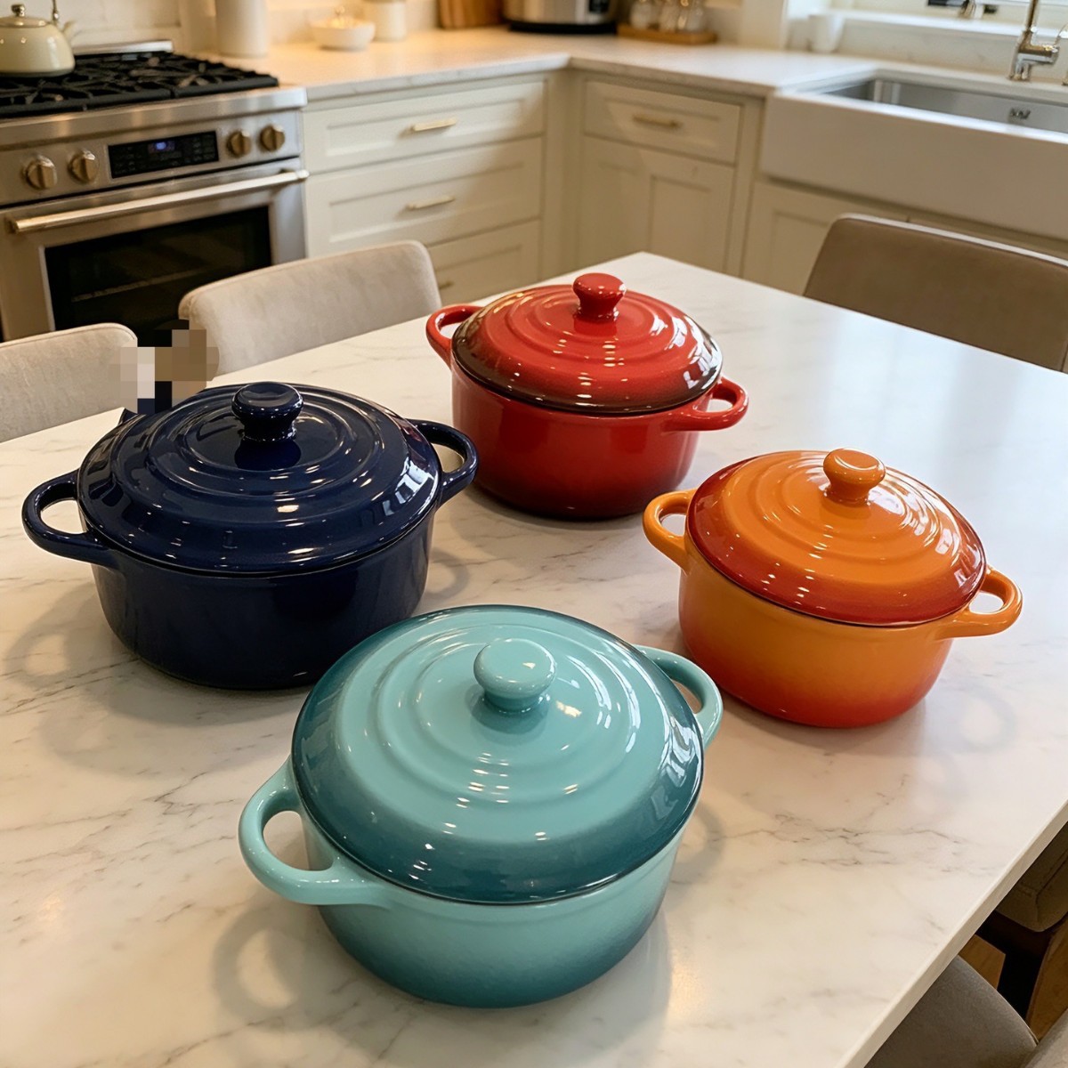 Ceramic double-handled soup pot with lid, multifunctional baking and stew pot for home use, high aesthetic value, ins-style, multi-color soup bowl