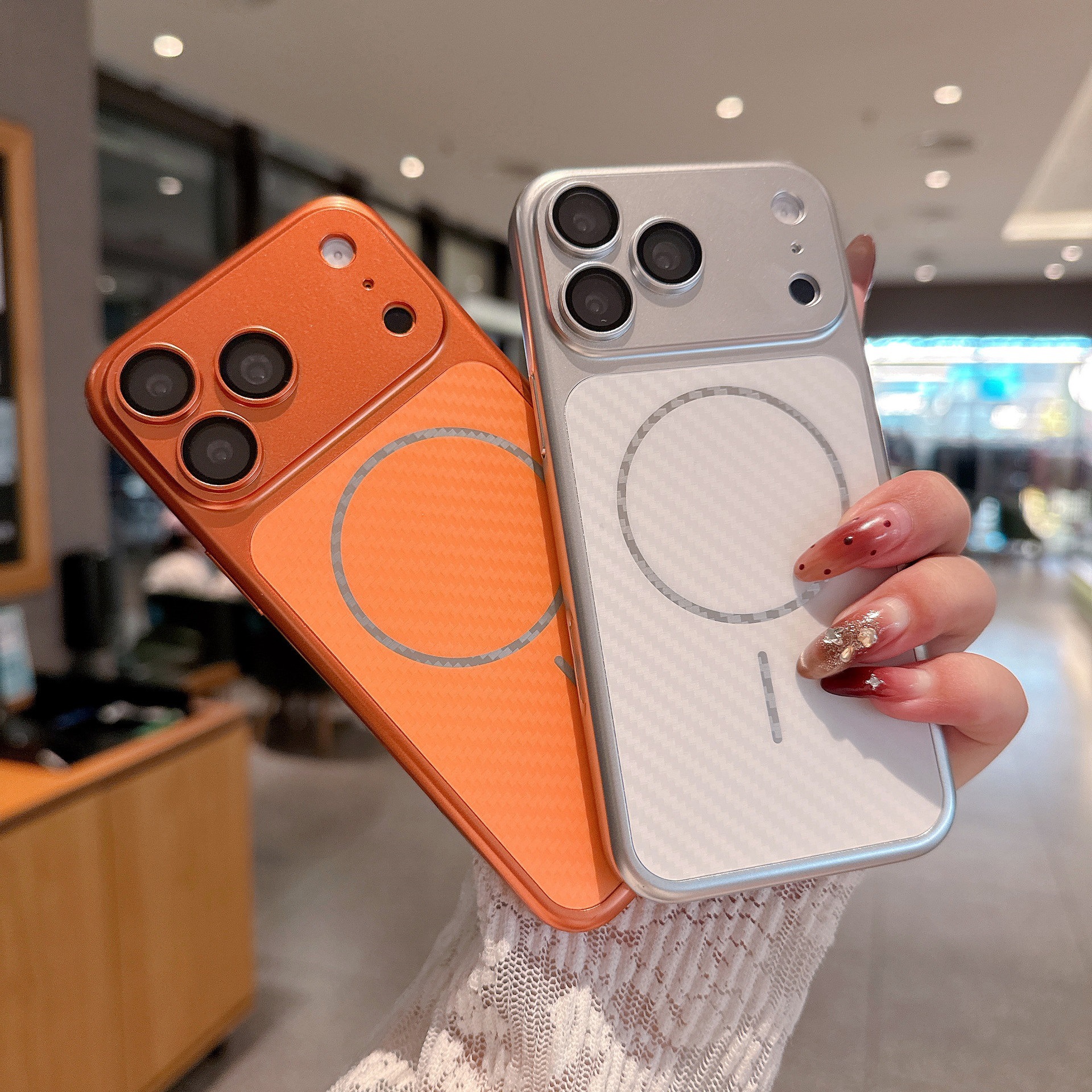Funda Magnética de Fibra de Carbono para Teléfono iPhone 17 Pro Max 16 15 Anticaídas